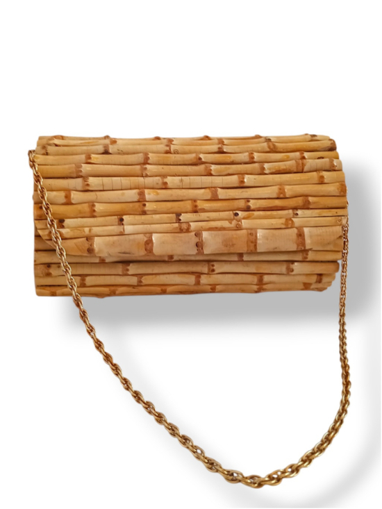 Ann Taylor Handbags - Ann Taylor Classic Bamboo Minaudière Clutch vintage 90s fun kitsch natural wood